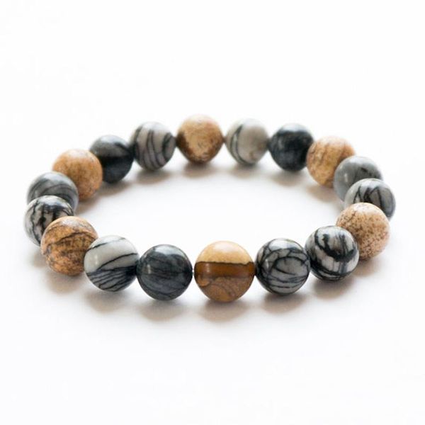 Fornecimento SN0077 para Jóias 10mm US UE Teia de aranha Jasper imagem Jasper preto veado Jasper gemtones Pedra Natural Bracelet