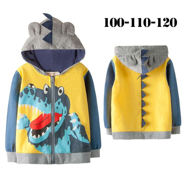 

autumn and winter boy's long sleeve hooded dinosaur coat, Blue;gray