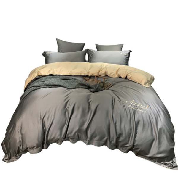 

bedding sets simple style solid color 60 blue fine tencel four-piece embroidery english alphabet gray