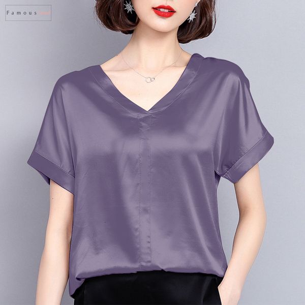 

лето женщины блузы новые женщины топы casual твердотопливные рубашки v шеи мода плюс размер cap рукавом элегантный женский 0420 40, White