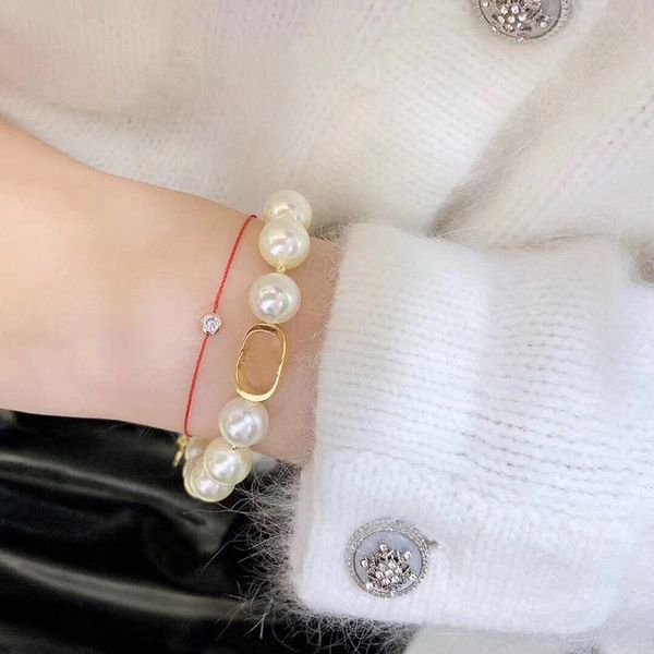 

c2072 korean wave new classic cd letter size pearl hand catenary fashion simple women joker personality bracelet, Black