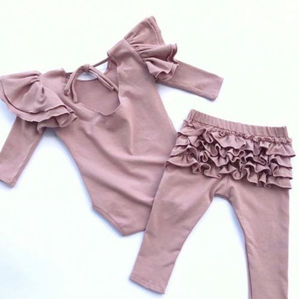 

0-2t cute baby girl clothes newborn kid sleeve bodysuit romper pant outfits body suit ruffles clothes, White