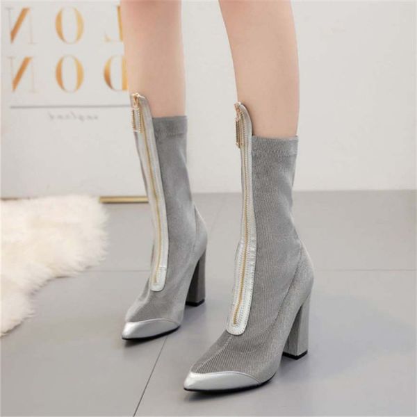 

35-40 women ankle boots silver black women autumn boots heel 10 cm