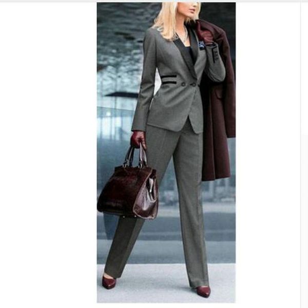 

fashion rushed pantalones mujer women work clothes grey ladies custom made office business tuxedos formal suits wear, White;black