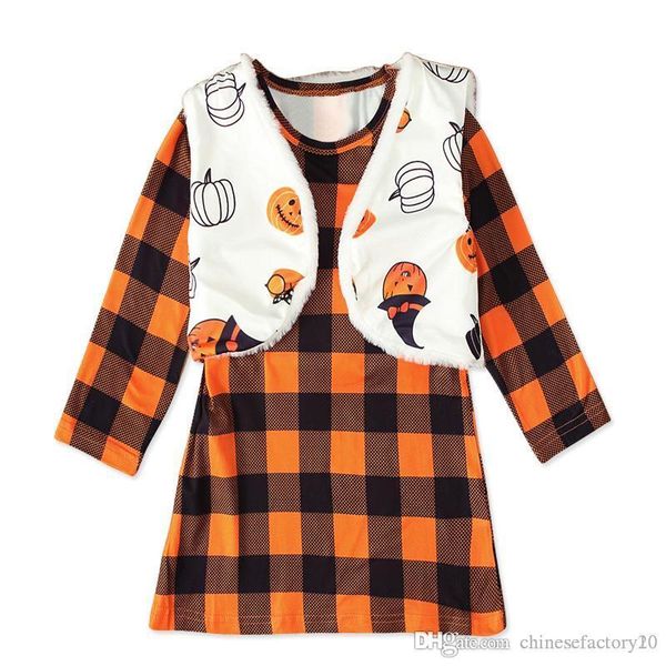 

хэллоуин baby girls dress + тыква жилет 2 шт комплект ins жилет сетка с длинным рукавом новая одежда, Red;yellow