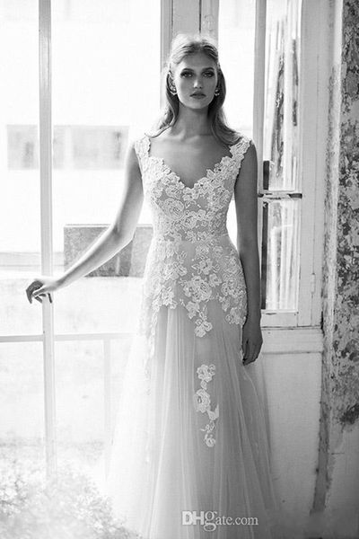 

lilium illusion illusion lace 2020 new beach wedding dresses v-neck a-line tulle bridal dresses vintage wedding gowns 2018, White