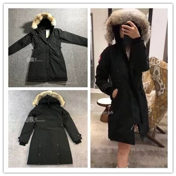 

women parkas winter canada cg kensington-1 down & parkas with hood/snowdome jacket real wolf collar white duck/goose outerwear & coats, Black