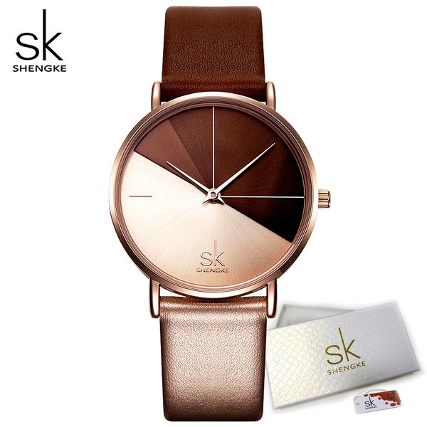 

shengke women creative fashion quartz watches lady brown leather watch irregular clock waterproof wristwatches montre feminino, Slivery;brown