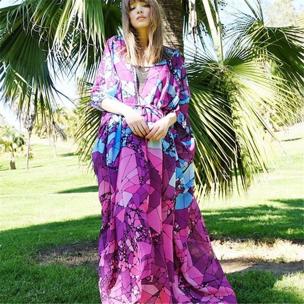 

women ladies mesh chiffon long stone geometric print kimono long cardigan blouse beach wear sunscreen shirt holiday long blouses