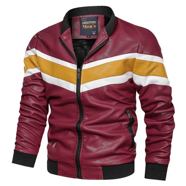 

2019 new fashion men's jackets casual lether jacket men patchwork slim fit stand collor lether jacket men m-3xl, Black