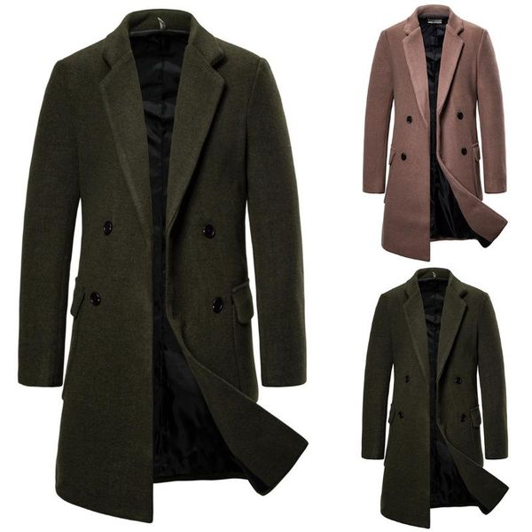 

japan south korea autumn and winter new style men double breasted duffle coat woolen coat yf24, Black