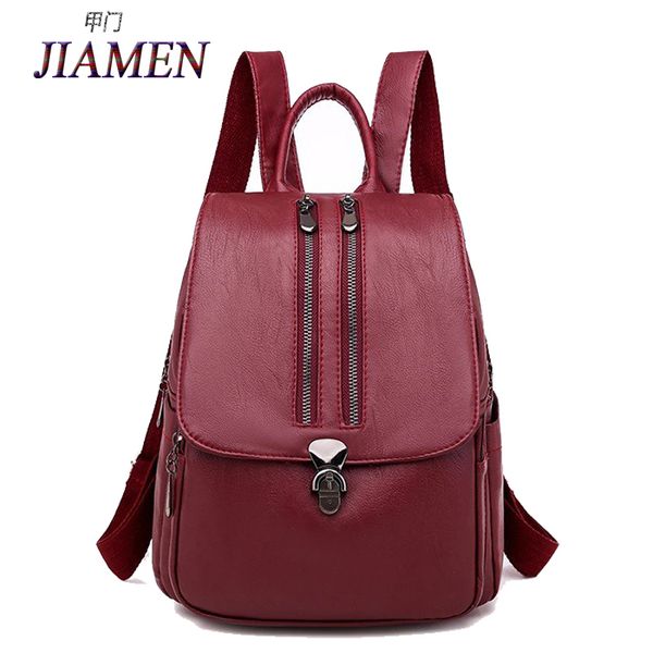 

jiamen 2020 new casual backpack ms. pu leather ms. backpack large capacity girls school bag double zip travel fashion