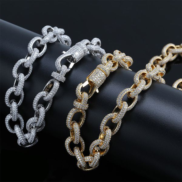 15mm ouro prata torcido e oval link cadeia colares para mulheres presentes masculinos fecho de lagosta hip hop micro pave zircon cadeia