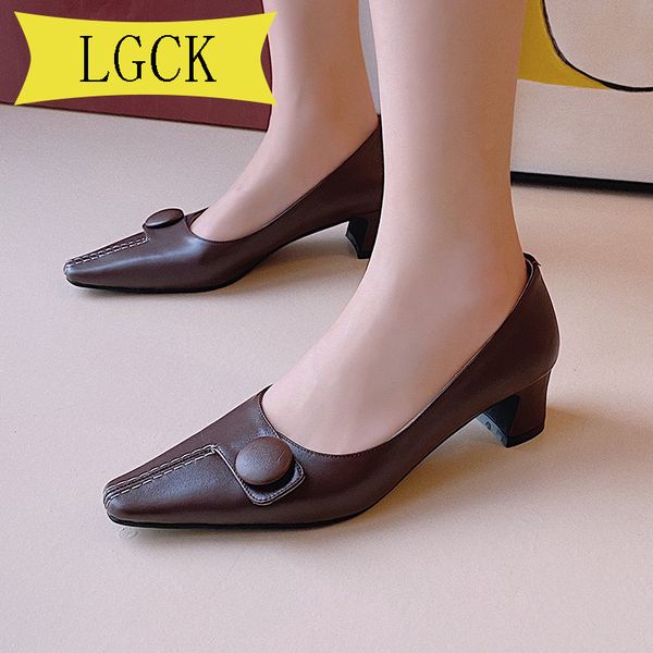 

plus size 34-40 women pump shoe cow leather genuine leather thick high heel glove shoes elegant european casual office lady shoe, Black