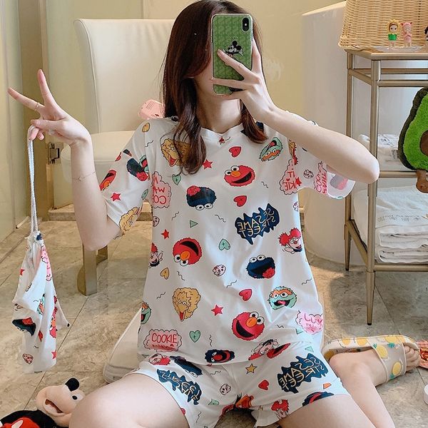 

live broadcast silk pajamas ladies clothes home furnishing clothing thin short-sleeved two-piece suit summer home clothes, Blue;red