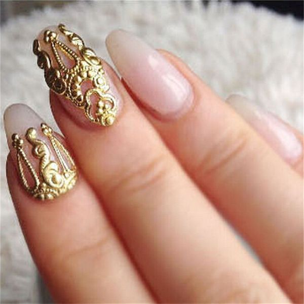 

10 pcs 3d hollow nail art alloy tips decoration jewelry glitter rhinestone retro diy charm tool for women beautiful accessories, Silver;gold