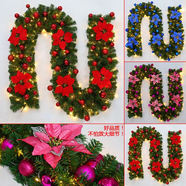 270cm Christmas Garland Green Christmas Rattan With Bows Led Lights Xmas Decoration Supplies New Year Natal Ornaments For Home Deco Christmas