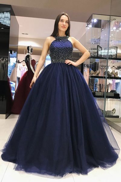 

halter neck cross-strap backless tulle beading luxery prom party dress wedding evening gown vestido de festa, White;black