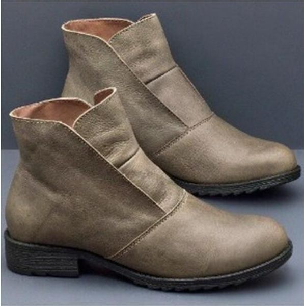 

women ankle boots chunky low heels ladies chaussure vintage pu leather gladiator matin shoes woman zapatos mujer sapato, Black