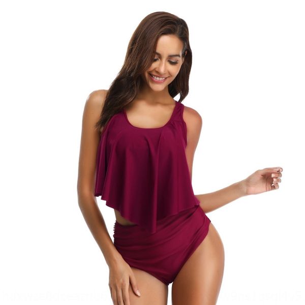 

2019 solid color high waist flounces swimsuit female swimsuit bikini bikini, White;black