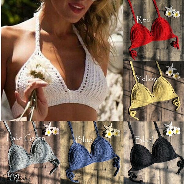 

2019 women handmade crochet mini bikini blackless knitted beachwear halter micro summer bra bathing suit brazilian top