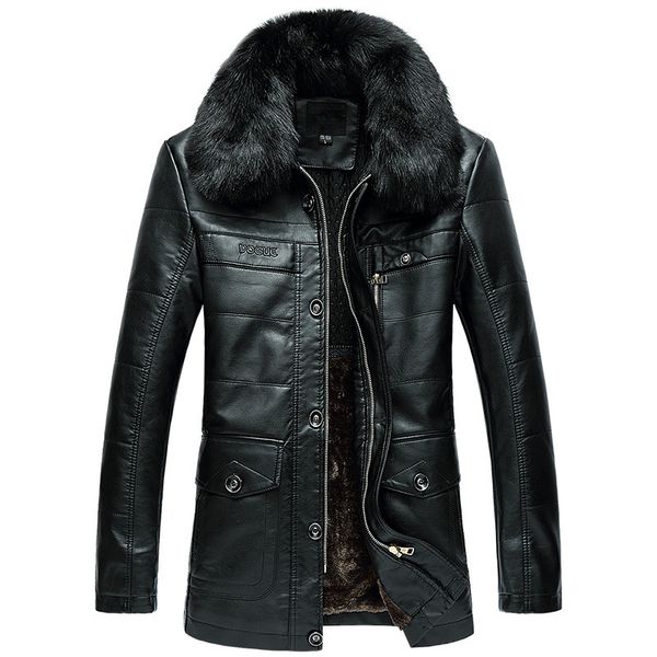 

nice tide long winter jacket mens leather jacket fur collar business solid fleece soft mens faux fur coats plus size l-4xl, Black