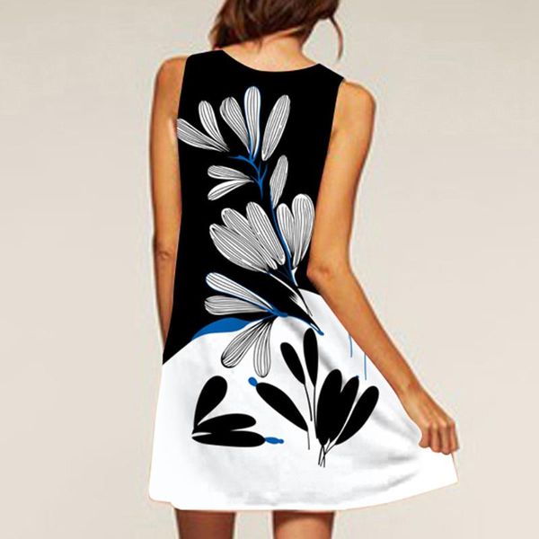 

dress womens spring summer vintage boho women summer sleeveless beach printed short dress party slim dresses robe, Black;gray