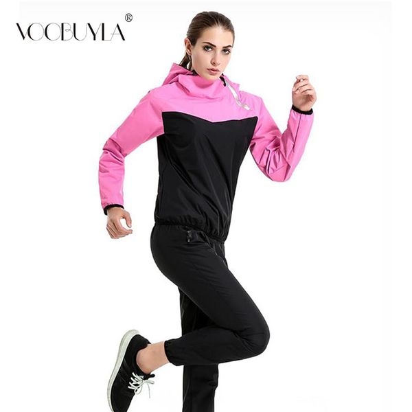 

jogging sport women weight loss slim fitness running sets sauna gym training tracksuit hoodies+pants 2 pcs sets sweat suit 4xl, Black;blue