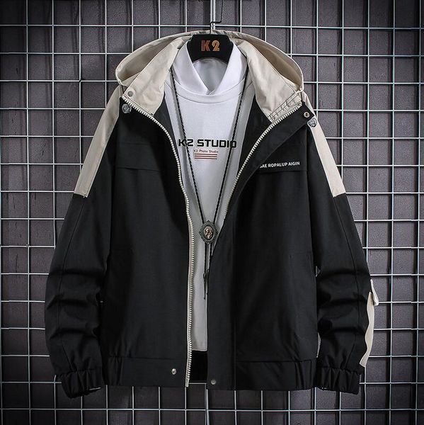 

men's jackets fashion windbreaker long sleeve plus size m-5xl jackets zipper pocket men casual hoodie coat plaid jackets school clothin, Black;brown