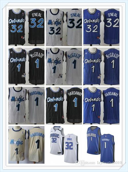 

mens orlando magic 2020 shaquille 32 o'neal penny 1 hardaway tracy 1 mcgrady throwback basketball jerseys, Black;red