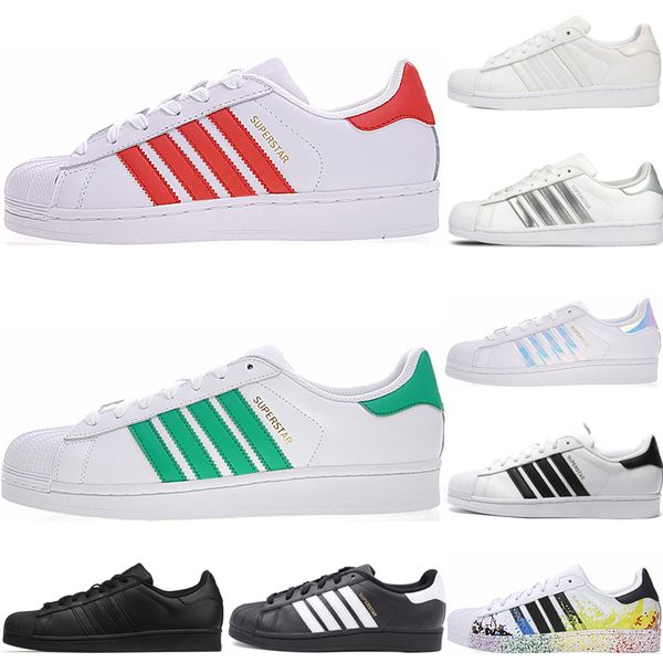 

mens superstar designer white hologram iridescent junior gold superstars sneakers originals super star women mens sport casual trainer shoes, Black