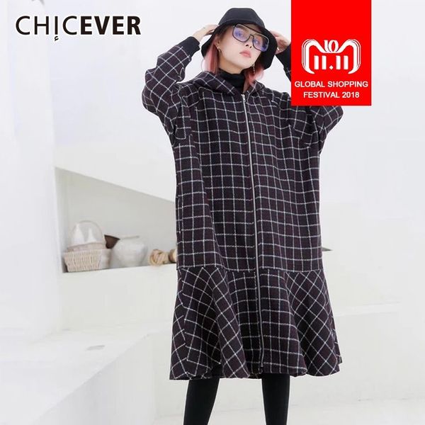 

chicever plaid women's down jackets for women hooded batwing sleeve zipper mermaid hem coat winter fashion streetwear tide, Black