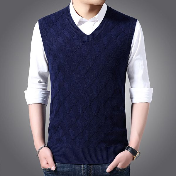 

fdfklak vest men's v-neck knitted sweater youth korean trendy sweaters spring autumn sleeveless erkek kazak wild pull noel homme, Black;white