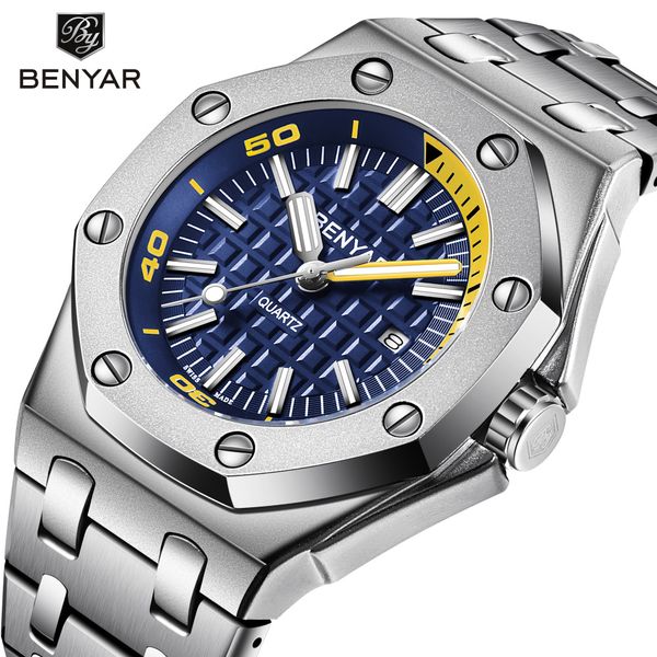 

new benyar fashion men watches male quartz watch men casual waterproof sports wristwatch relogio masculino box, Slivery;brown