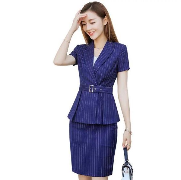 

2018 summer women fashion skirt suit business wear blazer+skirt short sleeve elegant ladies formal suits plus size, White;black