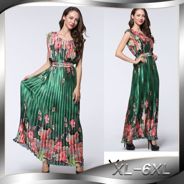 

ins emerald organ satin printed dress pleated crumpled fabric dress 5043, White;black
