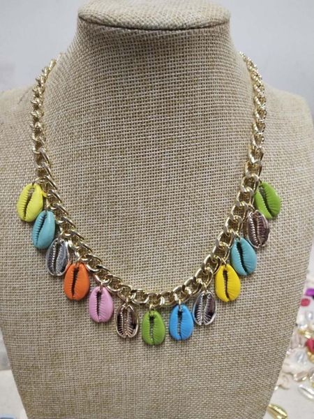 

1pc new bohemian jewelry simple black rope chain woven beads shell clavicle choker necklace for women beach 8059, Golden;silver