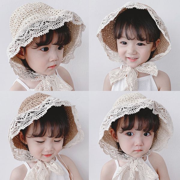 

spring-summer ji nv baby bucket hat lace grass cap 1-3-year-old nursing childrens sun visor hat qin zi mao, Blue;gray
