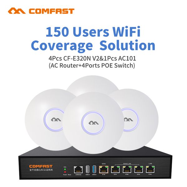

for home wifi cover solution comfast 4pc cf-e320 indoor ceiling ap access point router+1pcs 4 ports 48v poe ac management router