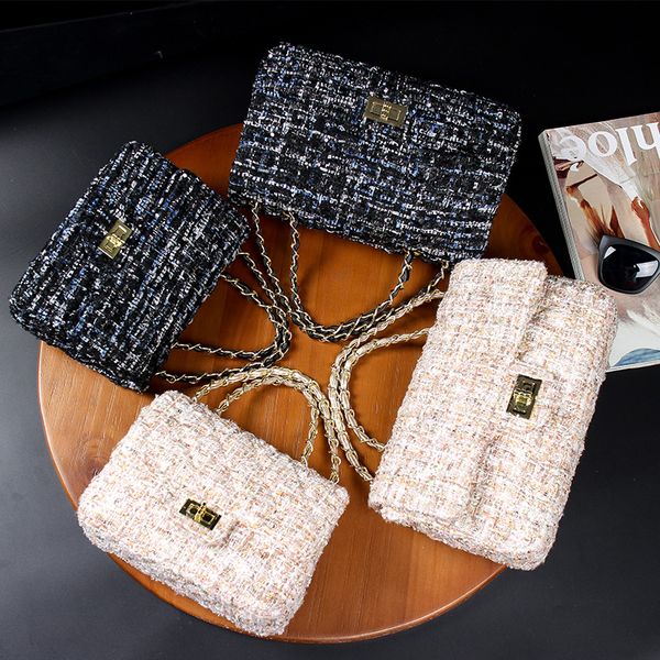 

drop shipping luxury handbag designers crossbody bags for women chain plaid flap shoulder bags mini tweed pink bolsos mujer