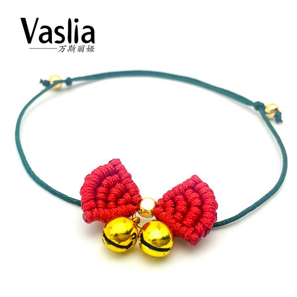 

vaslia merry christmas bow bell bell christmas bracelet adjustable hand woven bracelet for women's gift child's favorite, Golden;silver