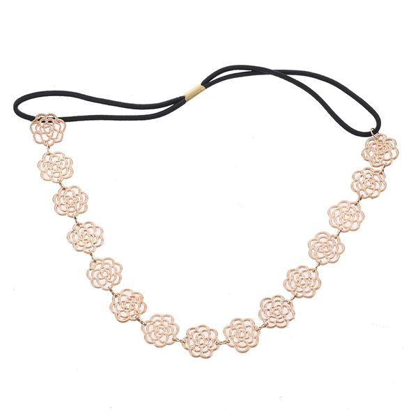 

lovely metallic sweet lady hollow rose flower elastic hair band headband - gold