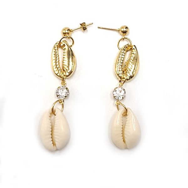 

natural crystal charm earrings simple metal all-match alloy double earrings accessories piercing rhinestones ear rings for ladies, Golden