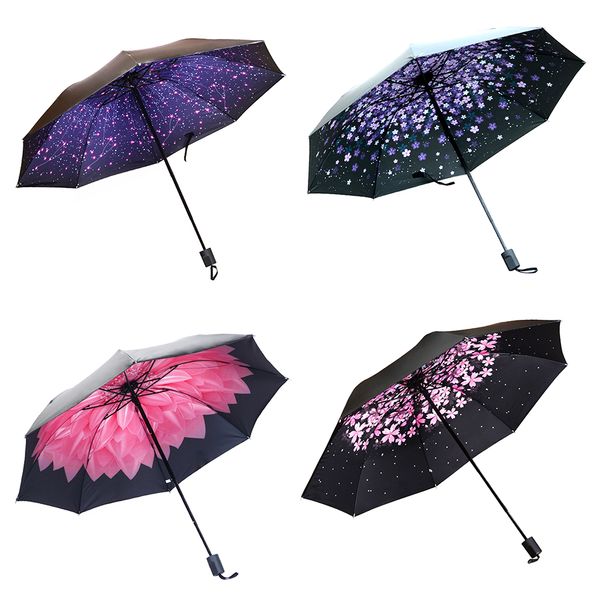 

new fashion umbrella windproof anti-sun men and women gentle folding 3d flower print sunny and rainy umbrellas