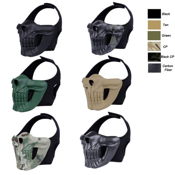 

outdoor shooting face protection gear tactical half face skull mask, Black