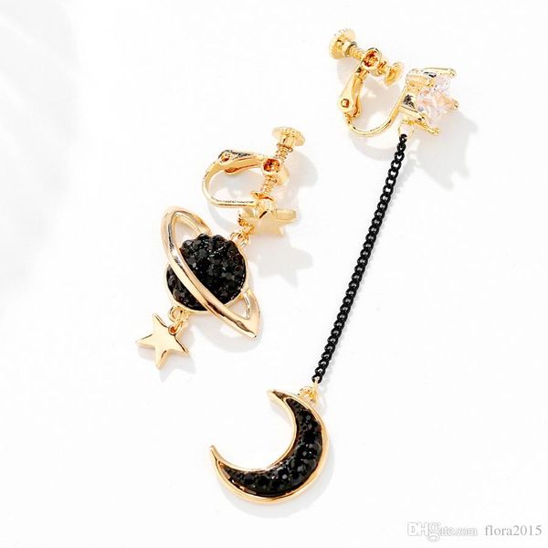 

new fashion brands asymmetry moon star design clips earing without piercing jewelry for women bridal jewelry christmas gift, Silver