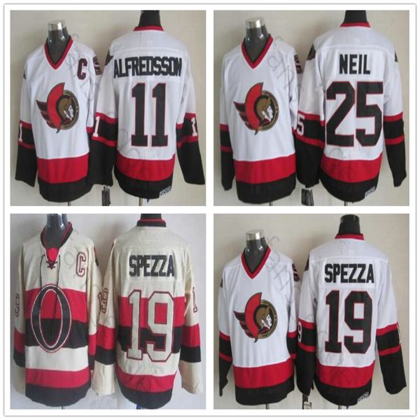 

ottawa senators ice hockey jersey 25 chris neil 11 daniel alfredsson 19 jason spezza retro white jersey ing, Black;red