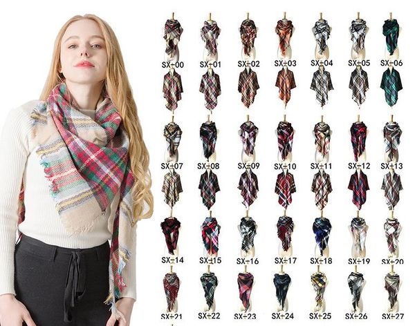 

25color size140*140*220cm autumn and winter plaid triangle scarf ladies scarf double sided lattice scarf shawl, Blue;gray