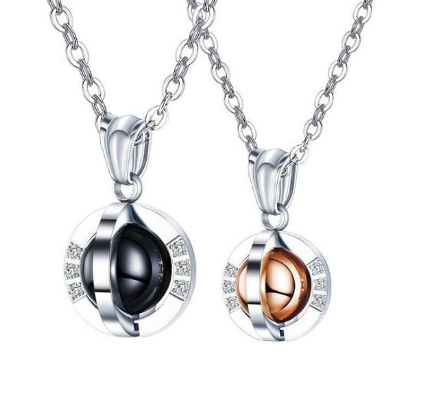 

holiday birthday gifts couple lover women men necklace stainless steel creativity round ball crystals pendant necklace chain 20'', Silver