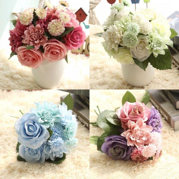 

New Bride Silk Rose Bulk Flowers Bouquet For Wedding Party Flower Runners Home Decoration Artificial Flower Arrangement Bridesmaid Flower